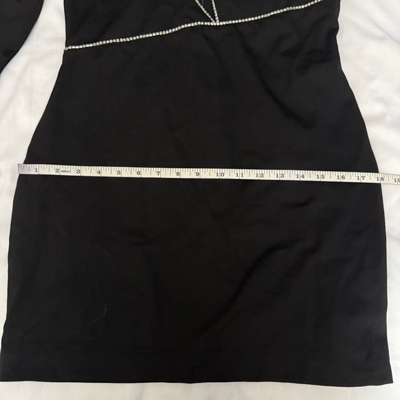 Black one shoulder cutout mini dress with rhinestone details - Picture 10 of 12